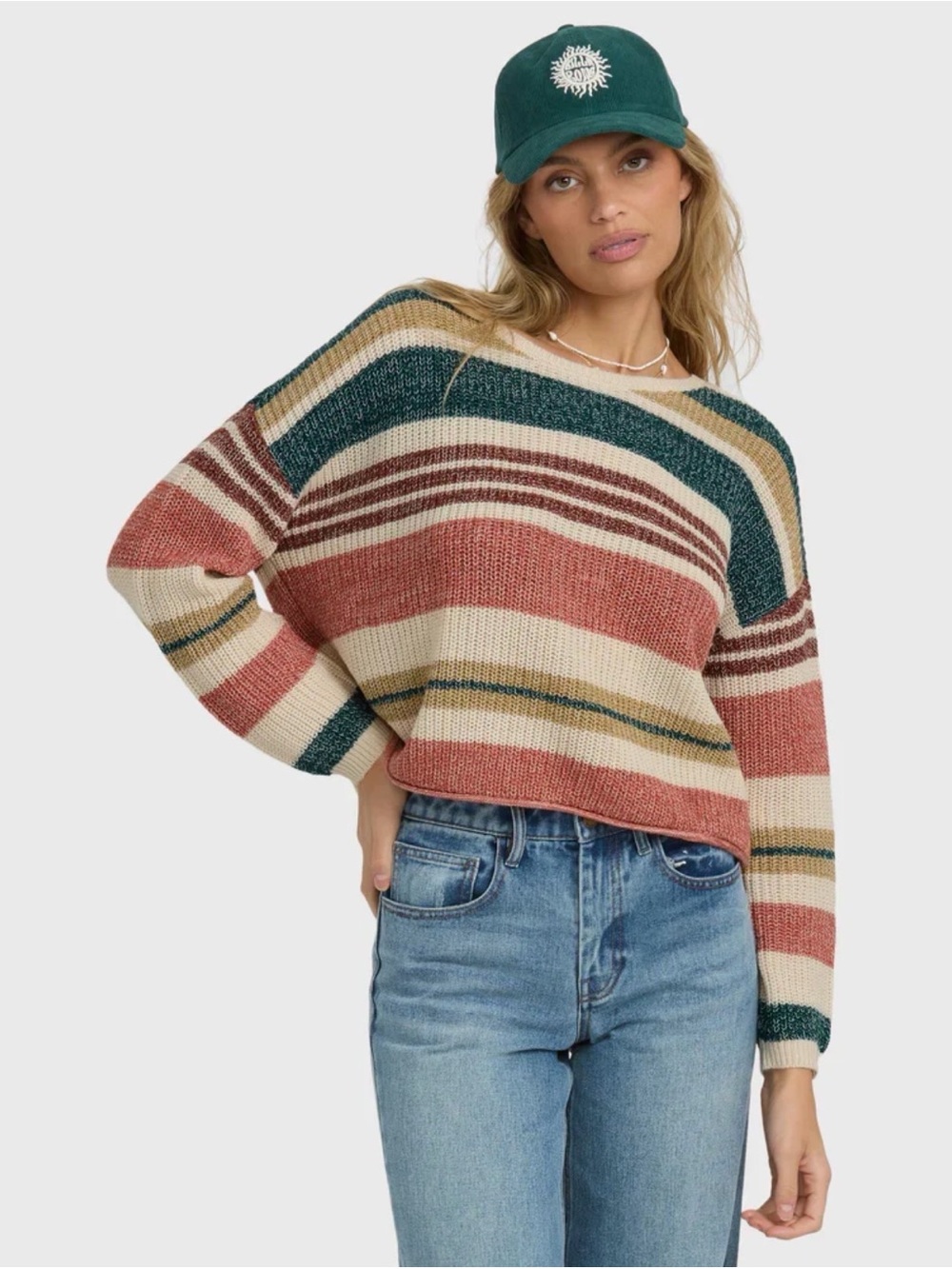 Striped Cropped Knit Sweater in Multi-Color